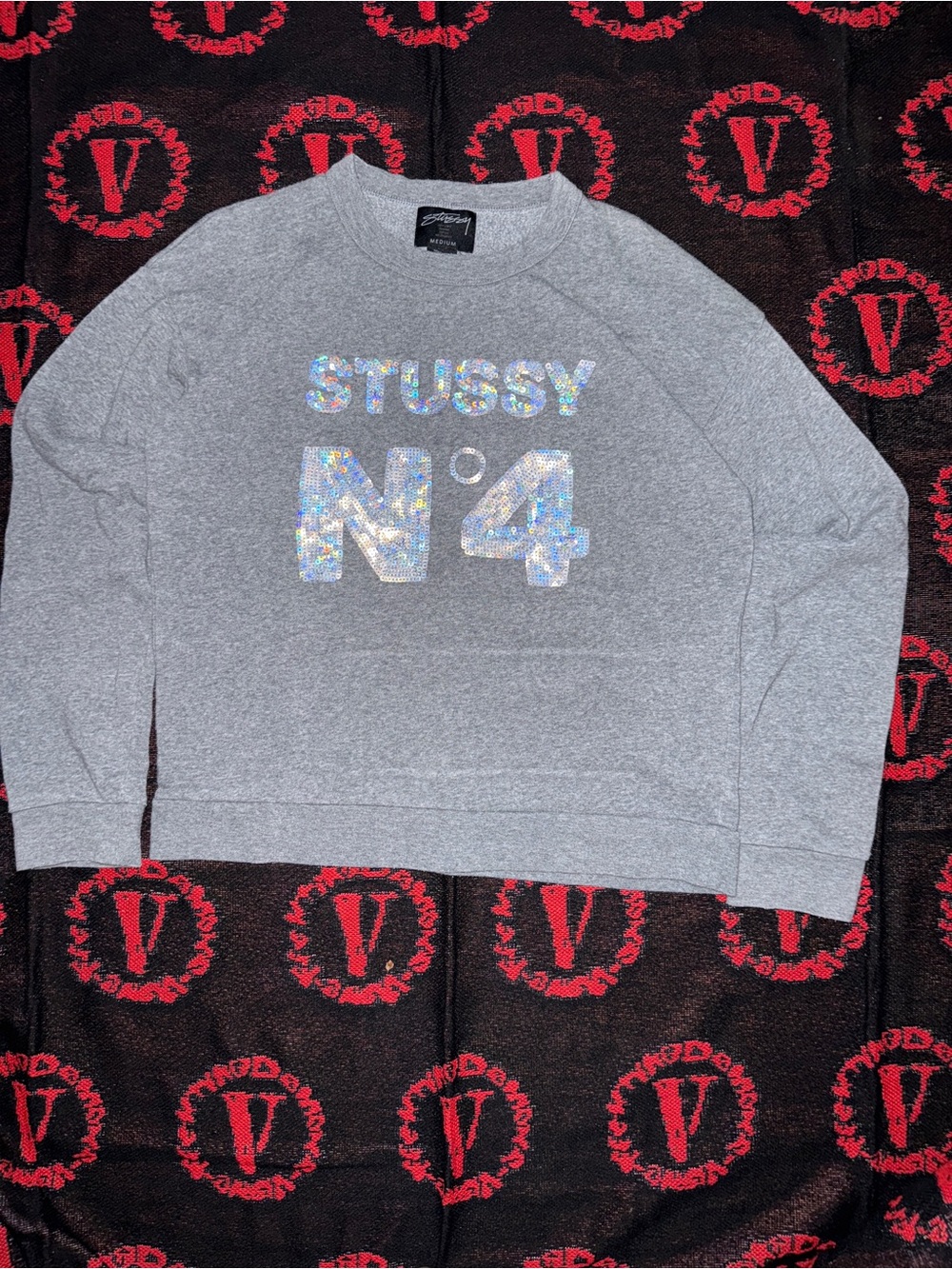 2000s Stussy Gray Crew Sweatshirt with sequin Logo